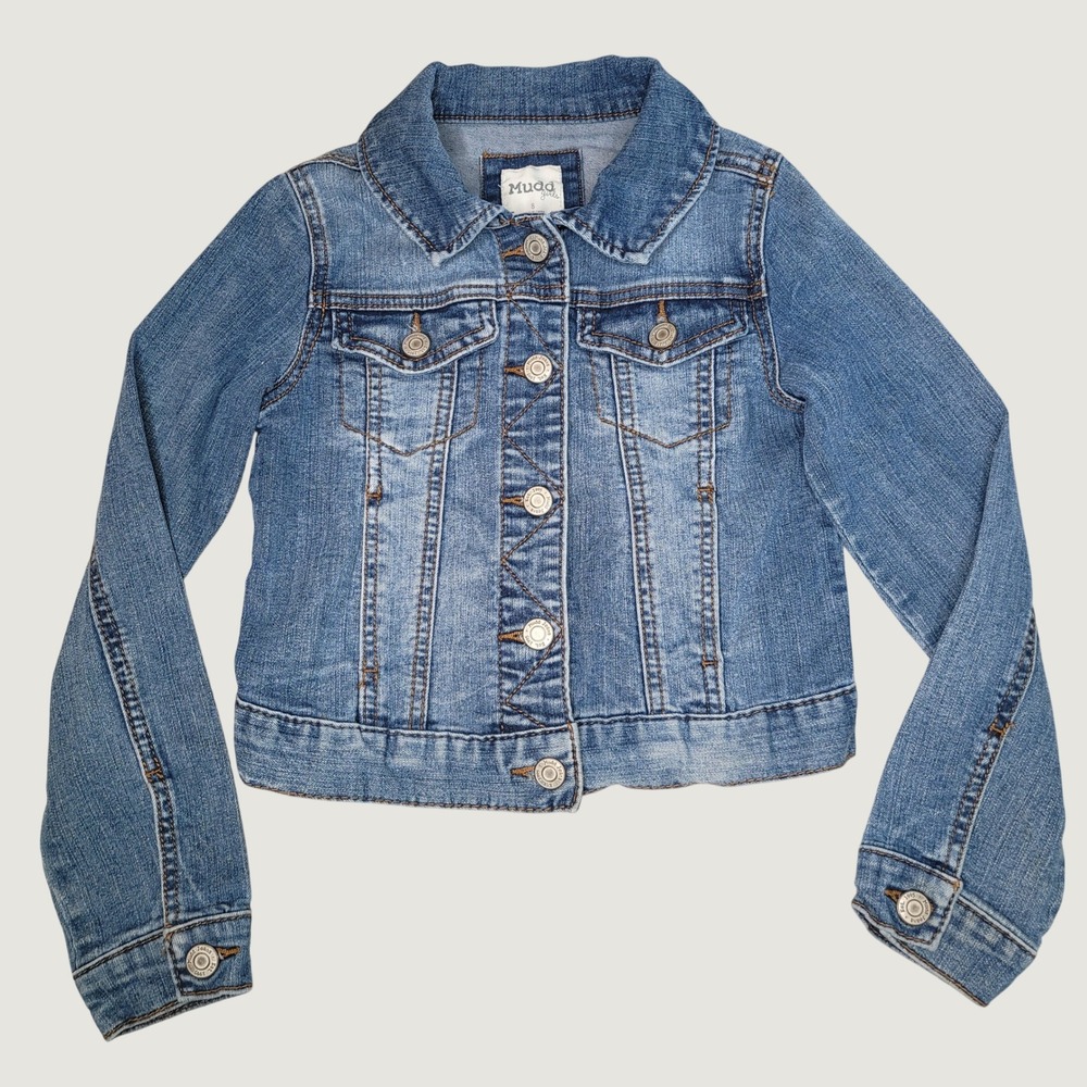 Mudd Girls Blue Denim Trucker Jacket Medium Wash Stretch Jean Jacket Size 8